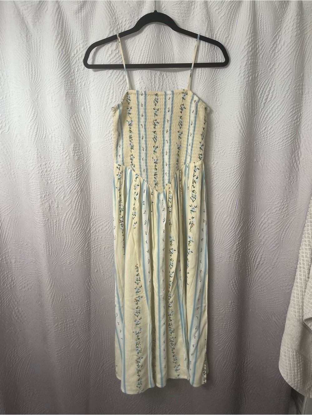 Patrons of Peace Cream and Light Blue Floral Midi Dress